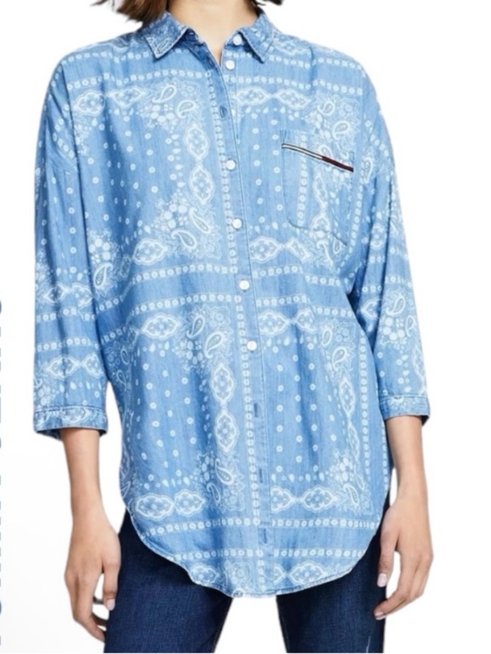 Tommy Jeans Oversized Bandana Print Chambray Button Down Shirt - Women’s Medium
